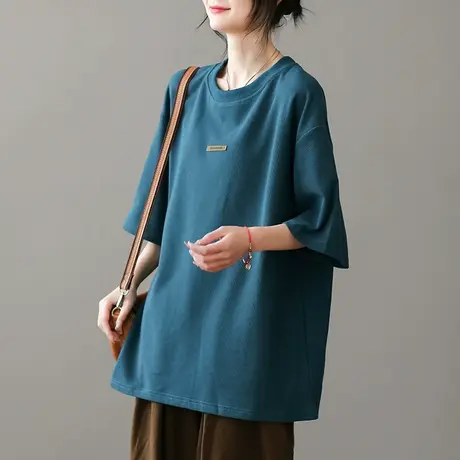 dza纯色短袖t恤女士全棉半袖上衣春夏新款内搭打底衫休闲百搭上衣商品大图