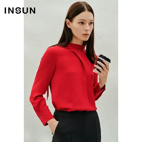 INSUN恩裳奥莱2023春季显白H型真丝飘带衬衫商品大图