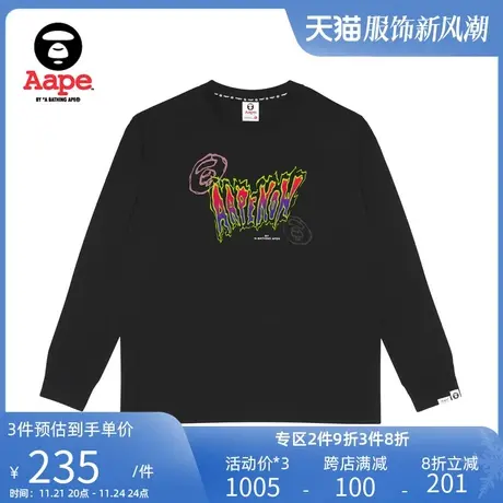 Aape旗舰店男装秋季电竞图案字母印花宽松薄款长袖T恤1012XXJ商品大图