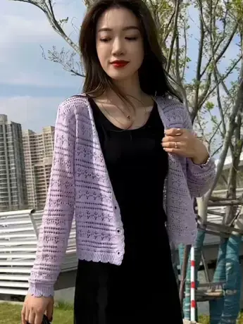 2023春夏新款针织开衫薄款女外套短款v领镂空针织衫罩衫外搭上衣商品大图