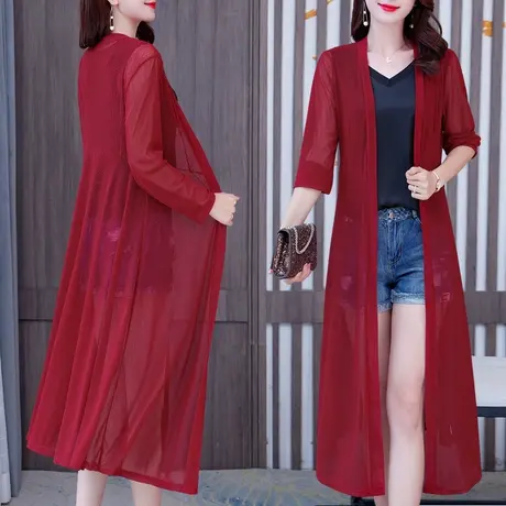 防晒衣女装2022新款夏季薄款纯色披肩外套中长款披风网纱外搭开衫图片