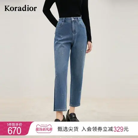 珂莱蒂尔早秋新款舒适棉蓝色牛仔裤女直筒裤休闲百搭直筒裤长裤女商品大图