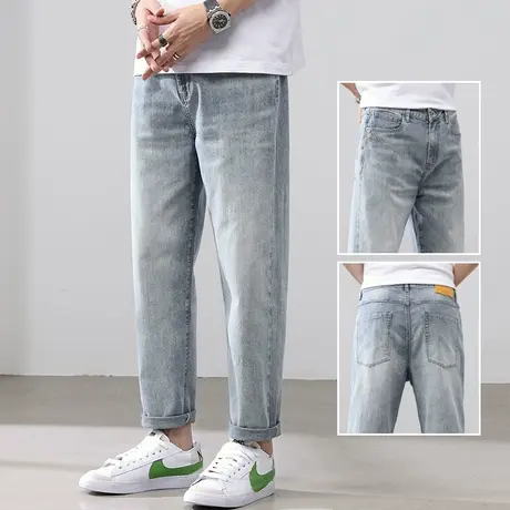 夏季薄款男士潮流百搭九分休闲牛仔裤夏天新塘高端水洗直筒男裤子商品大图