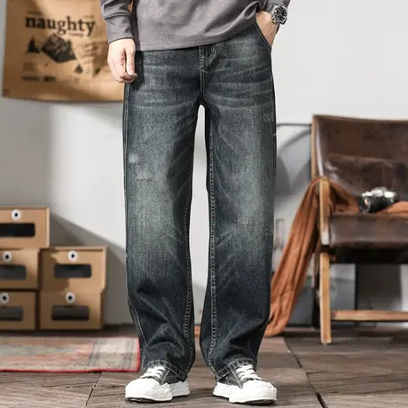 时尚潮流百搭牛仔裤直筒休闲高档牛仔裤复古宽松大码牛仔男士裤子商品大图
