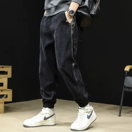 灯芯绒休闲裤男春秋2024新款束脚男士运动裤子大码春季厚拼色拼接商品大图