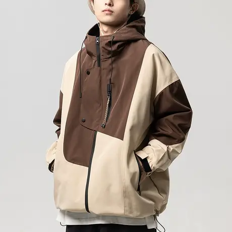 青少年拼色冲锋衣外套男春秋款2023年新款美式复古夹克登山服秋装商品大图