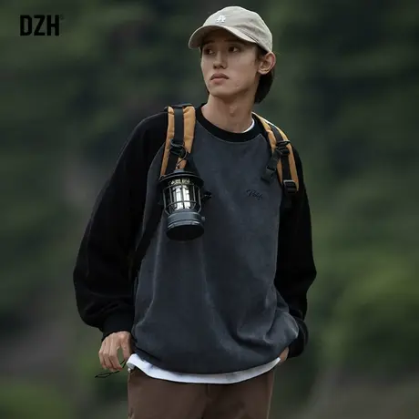 男士美式插肩袖卫衣潮牌男重磅圆领打底内搭宽松日系cityboy外套商品大图