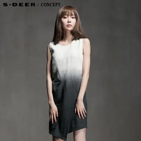 sdeer圣迪奥专柜正品女装夏装新款印象棉麻艺文渐变连衣裙5281222图片