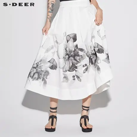 sdeer 圣迪奥 女装素雅宽松水墨印花半身长裙S18281140图片