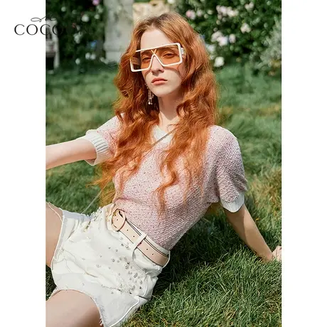 miss COCOON套头上衣2023夏新款女装圆领设计感小众宽松针织T恤商品大图