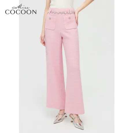 【秋上新】missCOCOON粉色阔腿裤子2023秋新女宽松高腰香风休闲裤图片