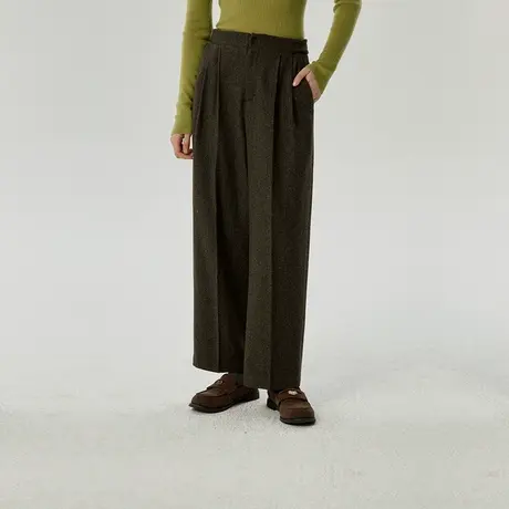 omont蛋挞家 复古毛呢休闲裤冬季新款高腰显瘦小个子九分裤子商品大图