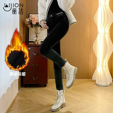 黑色高腰牛仔裤女2023年秋冬新款显瘦高弹力紧身加绒小脚铅笔裤子图片