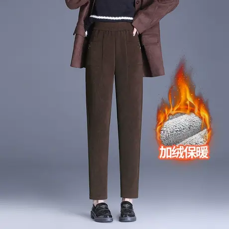 加厚加绒休闲裤女冬季2023新款松紧腰简约显瘦哈伦裤时尚小脚裤子商品大图