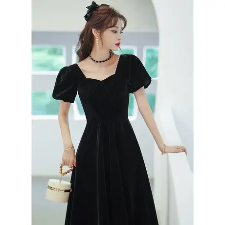 黑色晚礼服裙女2023新款小个子平时可穿宴会气质名媛仙气春秋爆款图片