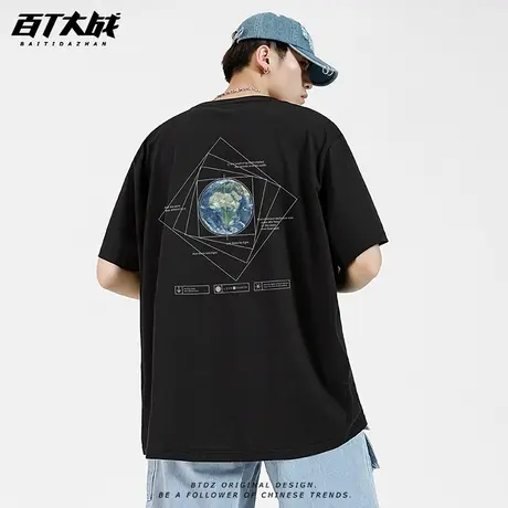春夏季纯棉短袖T恤圆领潮牌高级感地球印花ins风洋气宽松休闲打底商品大图