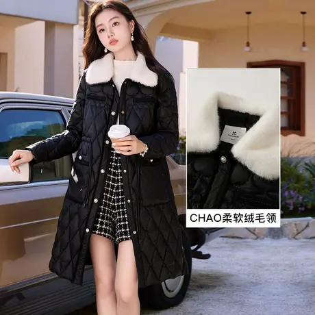 【千金风专场】香影黑色小香风羽绒服女2023年冬季新款白鸭绒菱格商品大图