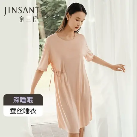 深睡眠蚕丝睡衣】真丝针织睡衣金三塔100%桑蚕丝睡裙女短袖家居服图片