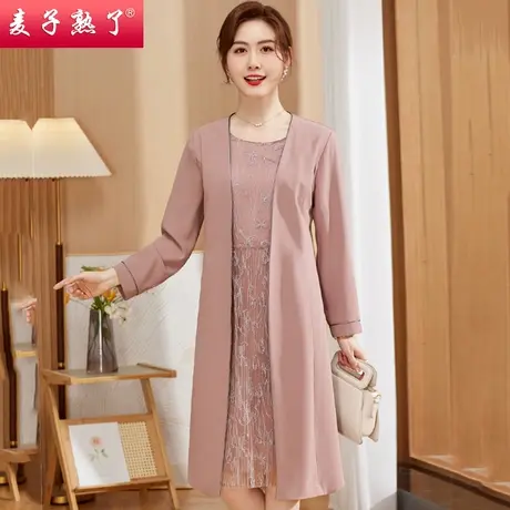 2023春季新款妈妈装高贵气质花色假两件连衣裙中老年人女装过膝裙图片