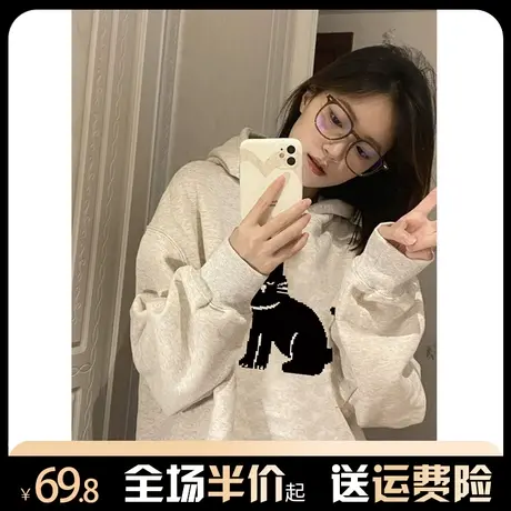 连帽卫衣女加绒加厚2024新款秋冬美式复古港味chic宽松外套上衣春图片