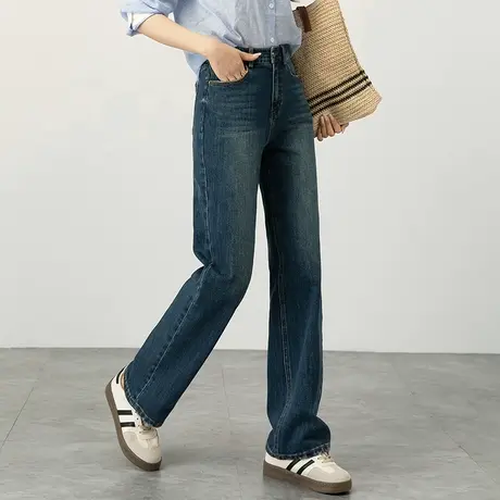 高腰窄版直筒牛仔裤女2024新款郑州女裤显瘦裤子微弹烟管裤法棍裤商品大图