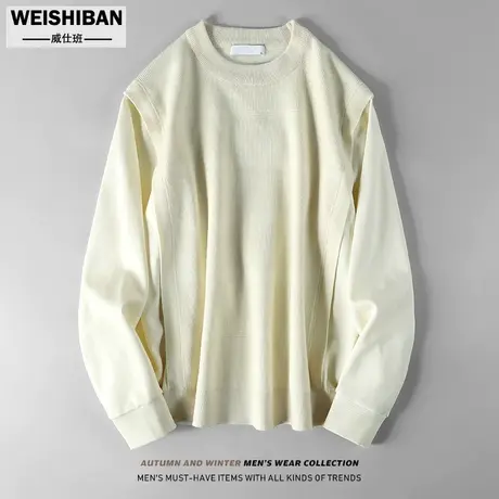 美式休闲假两件针织衫毛衣男士春秋季潮流拼接卫衣内搭外穿上衣潮商品大图