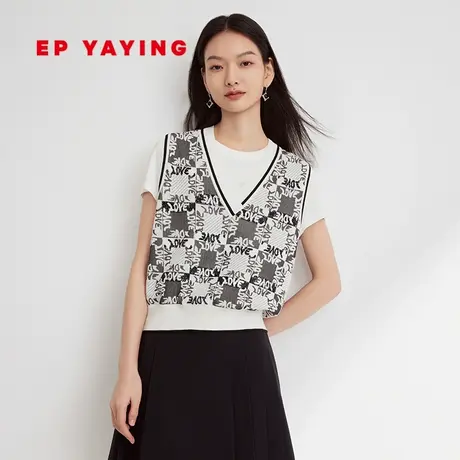 EP雅莹女装 设计感针织几何提花v领马甲背心 2023秋冬新款9006A商品大图