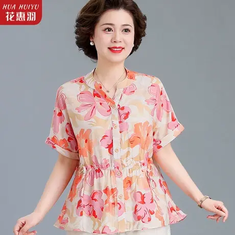 妈妈夏装短袖雪纺衬衫女夏季年轻时尚小衫洋气40岁50中年女士上衣商品大图