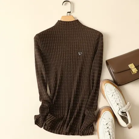 半高领毛衣套头打底衫女秋冬2022年新款亮丝内搭百搭洋气针织衫女商品大图