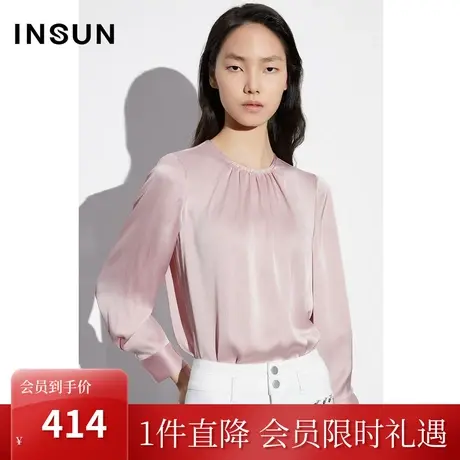 恩裳COVER2023年春款新款质感缎面肌理感上衣褶皱灯笼袖垂感衬衫图片