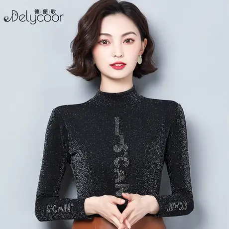 2023新款高领蕾丝打底衫女秋冬薄款内搭网纱上衣洋气妈妈百搭长袖商品大图