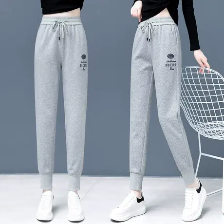 灰色运动裤女宽松显瘦束脚裤春秋韩国20221新款显瘦ins潮休闲卫裤图片