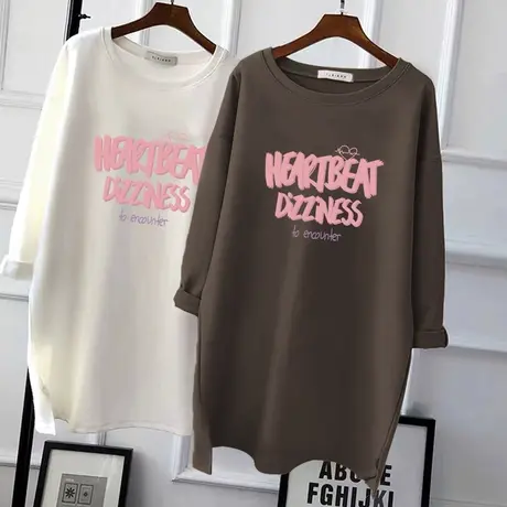 磨毛纯棉2022年韩版春秋装新款内搭宽松打底衫中长款长袖T恤女潮图片