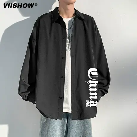 VIISHOW衬衫男2023春秋新款宽松印花港风潮牌外穿休闲衬衣长袖商品大图