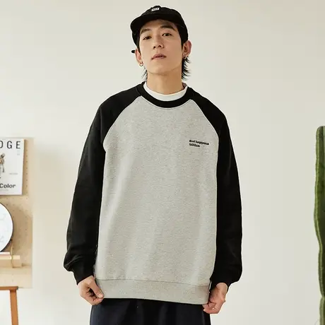 cleanfit插肩袖拼色卫衣男春秋2023新款潮牌潮流宽松套头春装上衣商品大图