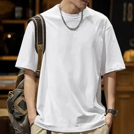 Modi Nick/摩帝尼克男士夏季潮流t恤宽松圆领时尚百搭纯色纯棉T恤商品大图