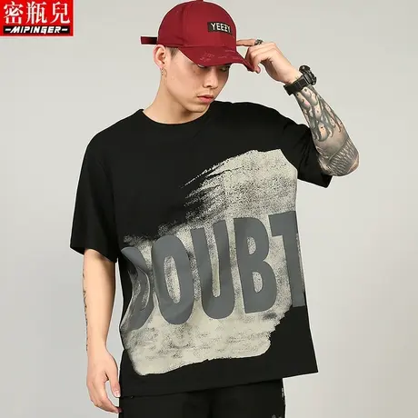 密瓶儿大码短袖男潮 宽松夏季加肥加大胖子上衣男肥佬潮牌t恤 男商品大图
