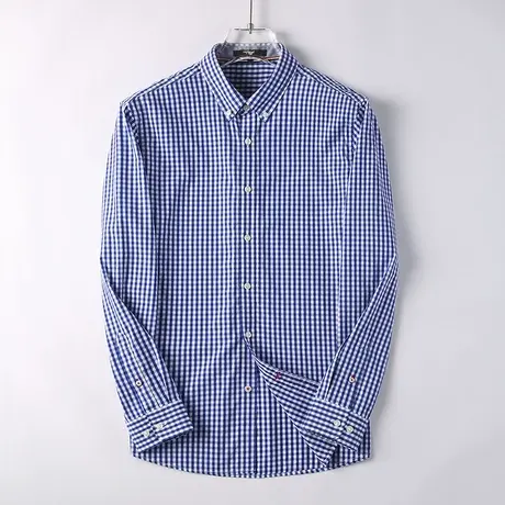 休闲纯棉衬衫男宽松秋季长袖商务格子衬衣免烫寸衫全棉男士外套潮商品大图