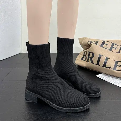 厚底烟筒靴女2023年新款秋季高级感短靴黑色马丁靴短筒切尔西靴子商品大图