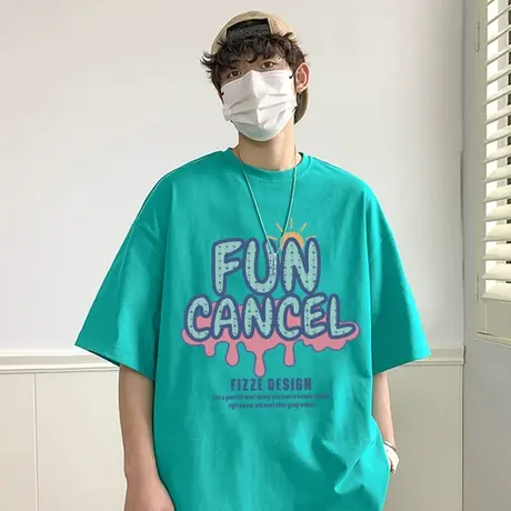 短袖t恤男夏季潮牌纯棉美式高街嘻哈涂鸦卡通印花宽松半袖体恤衫商品大图