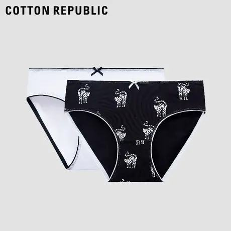 Cotton Republic/棉花共和国猫印花性感蝴蝶结低腰棉质女士三角裤图片