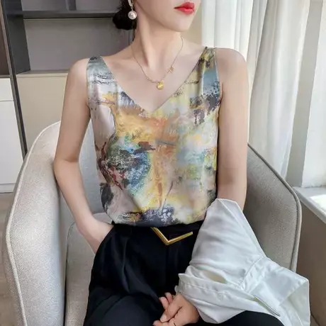 真丝吊带背心女内搭西装打底醋酸缎面上衣夏季前后v领设计感小众商品大图