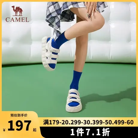 骆驼女鞋2023年夏季新款运动厚底外穿沙滩洋气平底休闲凉鞋女图片