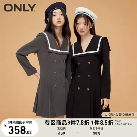 【海军风】ONLY奥莱夏季收腰显瘦减龄百褶连衣裙女图片