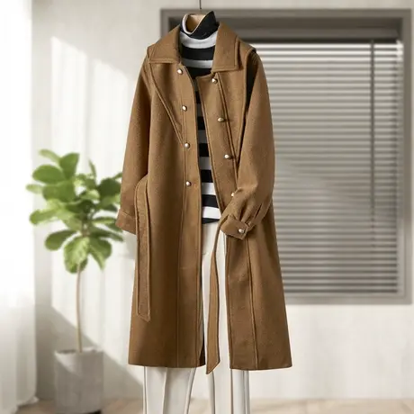 厚实保暖中长款大衣2021年秋冬新款女士时尚气质休闲显瘦毛呢外套商品大图