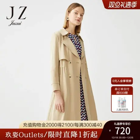 JUZUI/玖姿奥莱官方春季新款卡其经典气质翻领中长款女风衣商品大图
