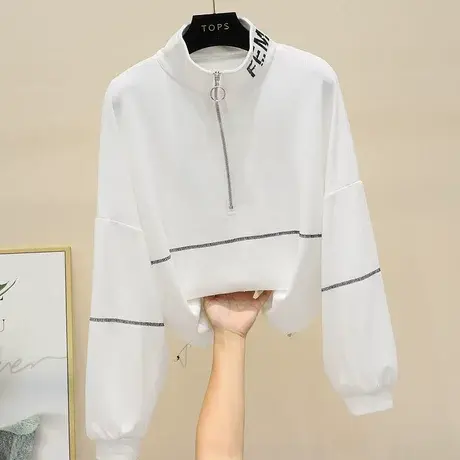 春秋薄款半高领拉链卫衣女2023新款宽松韩版时尚短款上衣ins潮冬商品大图