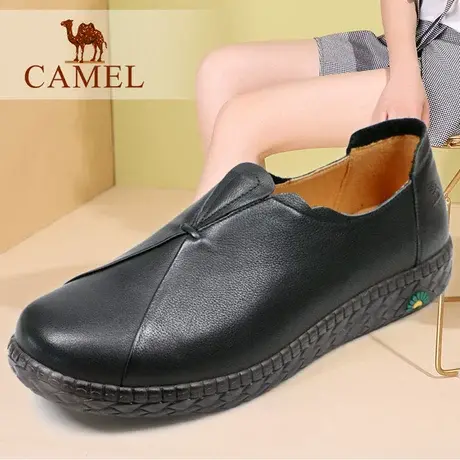 Camel/骆驼女鞋秋季低帮真牛皮软底舒适休闲单鞋平底新款妈妈鞋子图片