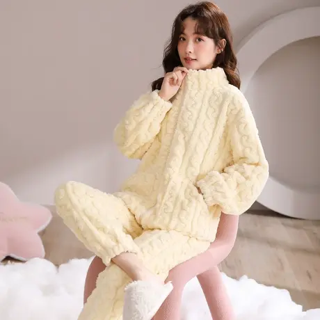 猫人睡衣女士冬季2023新款珊瑚绒加绒加厚法兰绒家居服套装可外穿图片