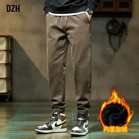 男士驼色加绒裤子男冬季宽松加厚休闲长裤百搭2023新款男裤束脚裤商品大图